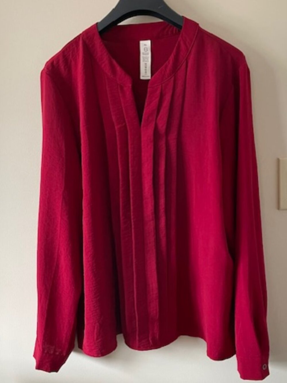 B Dark Red colour with mocked pleated front - full  sleeves. Sz  XL  -
